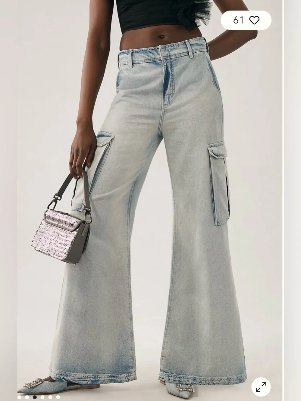 Pilcro Light Wash Wide-Leg Cargo Jeans - Blue